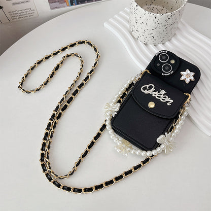 Bow Pearl Bracelet Wallet Card Case Mobile IPhone Case
