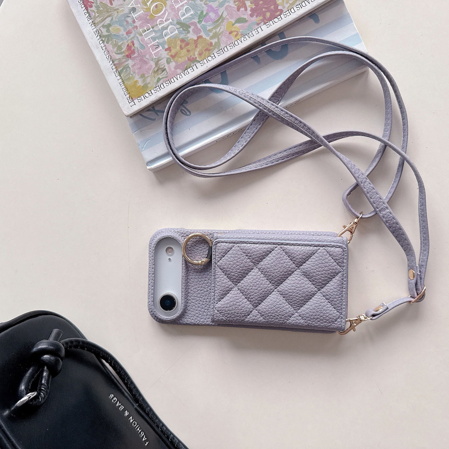 Lychee Grain Card Slot Ring Buckle Crossbody Phone bag For IPhone