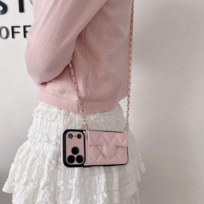 The Oblique Cross Card Holder Lanyard IPhone Case Exudes a High-End Feel, Featuring a Delicate Small Hole Design and Comprehensive Drop Protection.