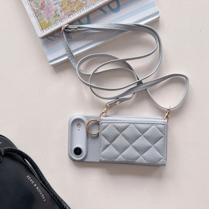 Lychee Grain Card Slot Ring Buckle Crossbody Phone bag For IPhone