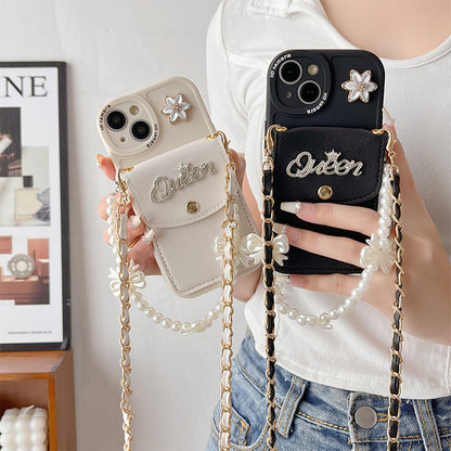 Bow Pearl Bracelet Wallet Card Case Mobile IPhone Case