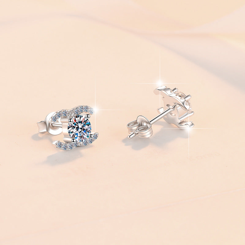 S925 sterling silver stud earrings temperament advanced moissanite
