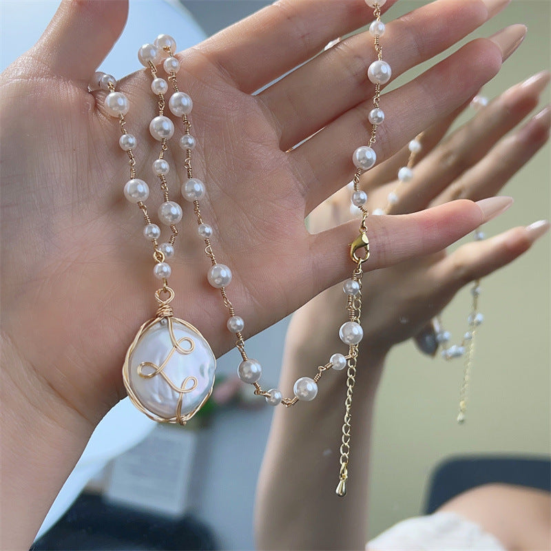 Baroque Pearl Necklace Women's Hand-Woven Long Sweater Chain Light Luxury Long