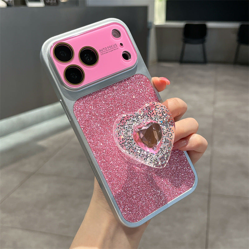 IPhone Case With Creative Sparkling Pink Heart Stand