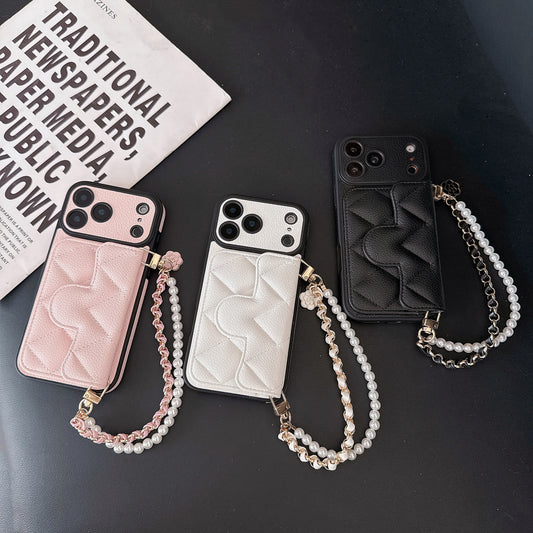 The Oblique Cross Card Holder Lanyard IPhone Case Exudes a High-End Feel, Featuring a Delicate Small Hole Design and Comprehensive Drop Protection.