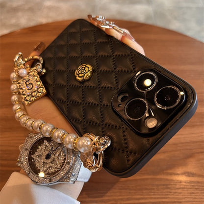 Rhombus Camellia Pearl Bracelet iPhone case Pearl Bracelet