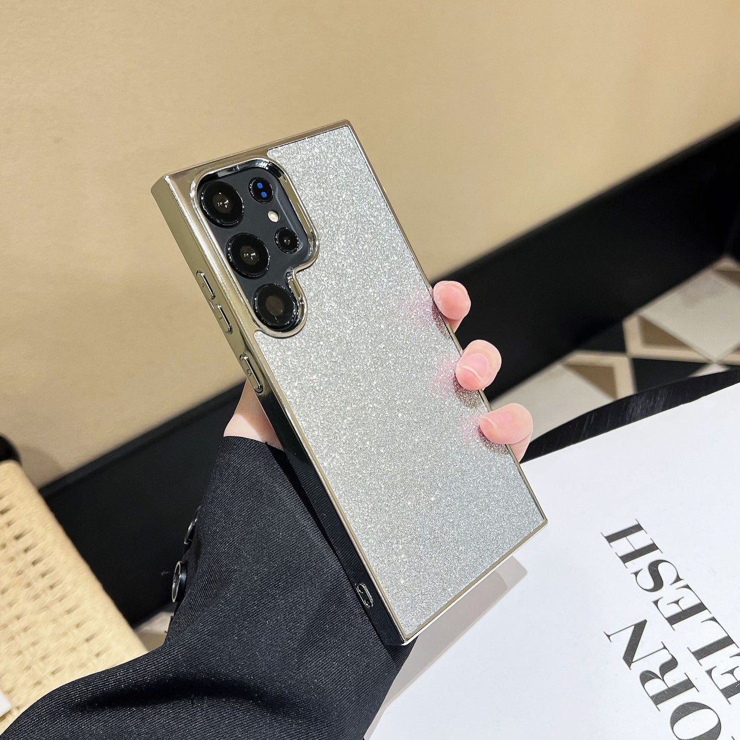 Light luxury premium sense Samsung mobile phone case solid color glitter electroplating soft