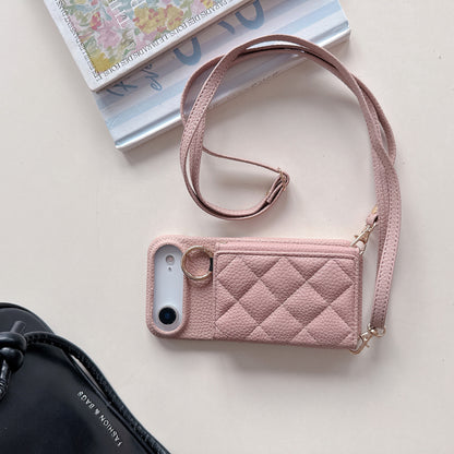Lychee Grain Card Slot Ring Buckle Crossbody Phone bag For IPhone