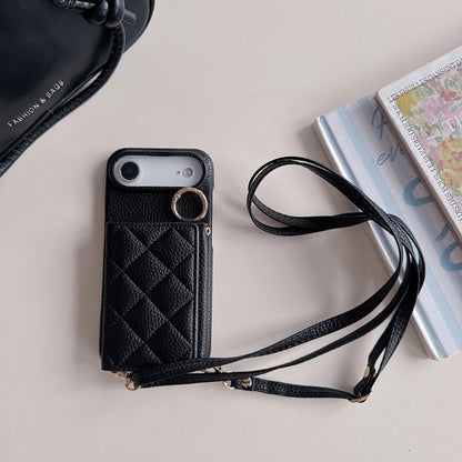 Lychee Grain Card Slot Ring Buckle Crossbody Phone bag For IPhone