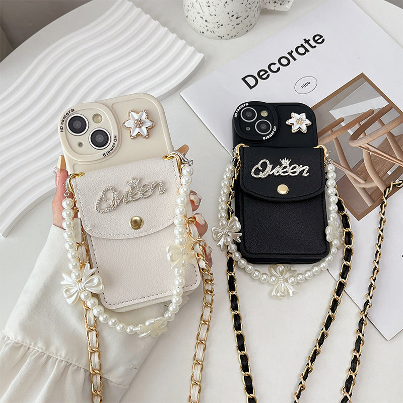 Bow Pearl Bracelet Wallet Card Case Mobile IPhone Case