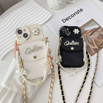 Bow Pearl Bracelet Wallet Card Case Mobile IPhone Case