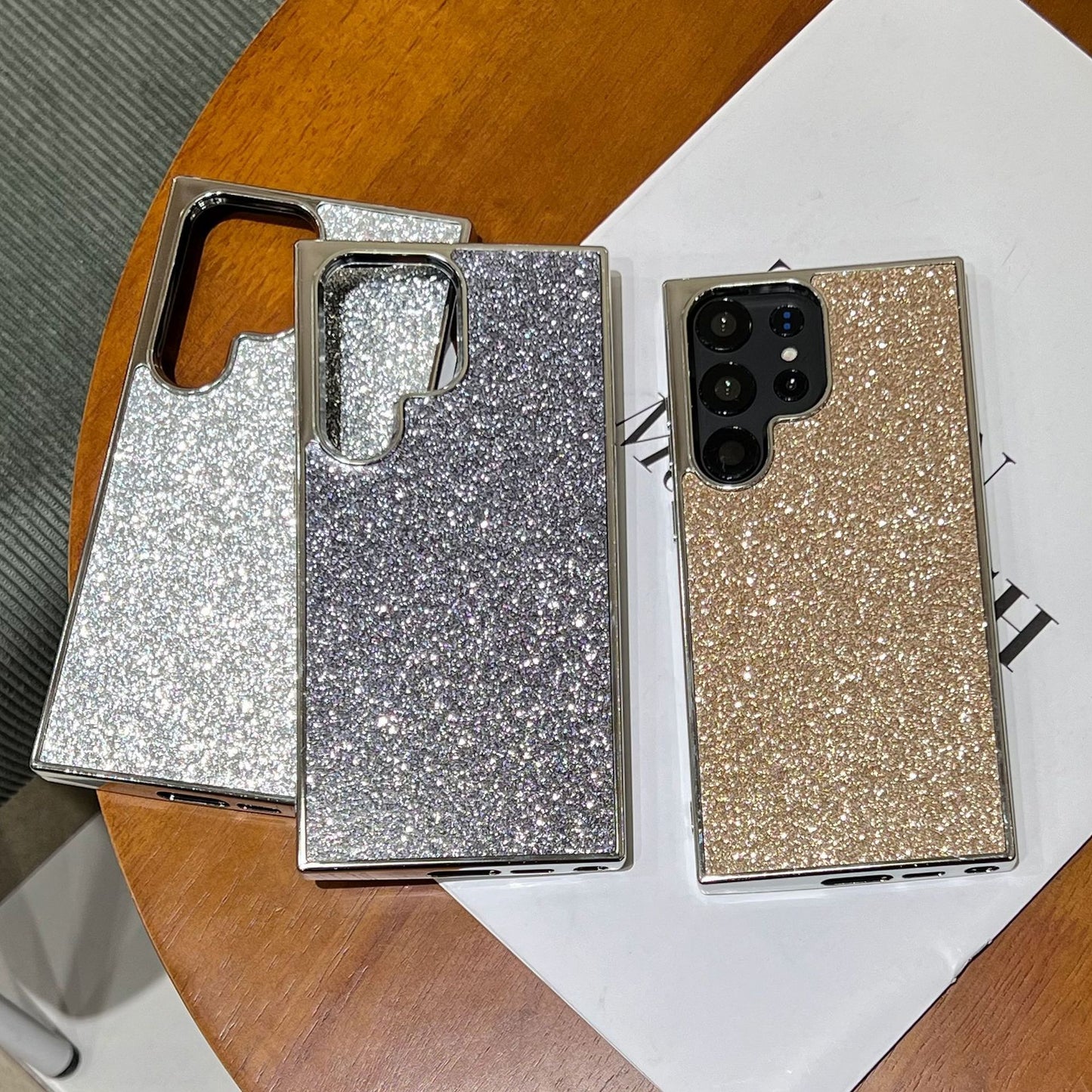 Light luxury premium sense Samsung mobile phone case solid color glitter electroplating soft