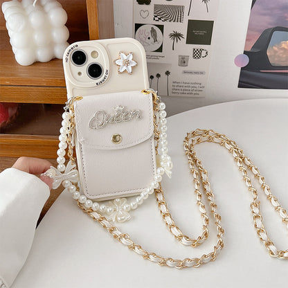 Bow Pearl Bracelet Wallet Card Case Mobile IPhone Case