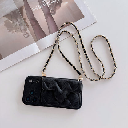 The Oblique Cross Card Holder Lanyard IPhone Case Exudes a High-End Feel, Featuring a Delicate Small Hole Design and Comprehensive Drop Protection.