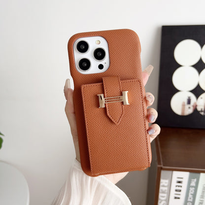 Palm pattern card holder phone case with H letter crossbody strap
