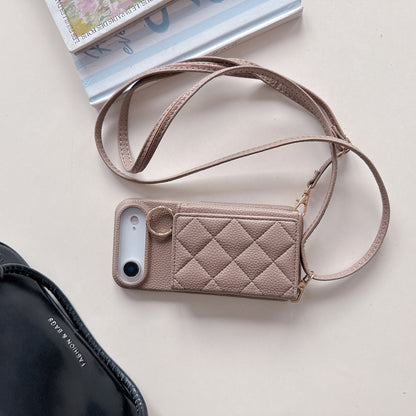 Lychee Grain Card Slot Ring Buckle Crossbody Phone bag For IPhone