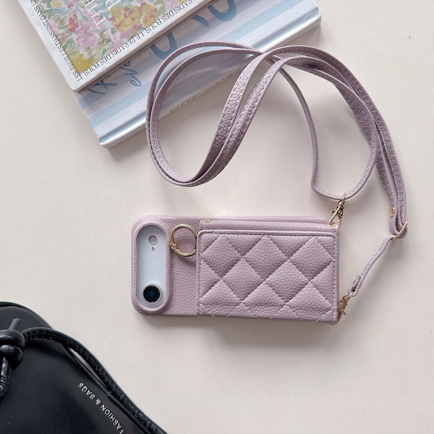 Lychee Grain Card Slot Ring Buckle Crossbody Phone bag For IPhone