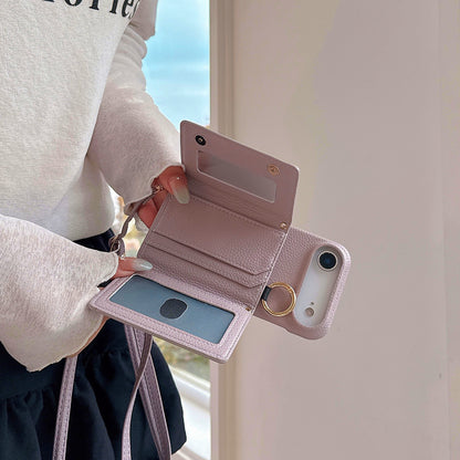 Lychee Grain Card Slot Ring Buckle Crossbody Phone bag For IPhone