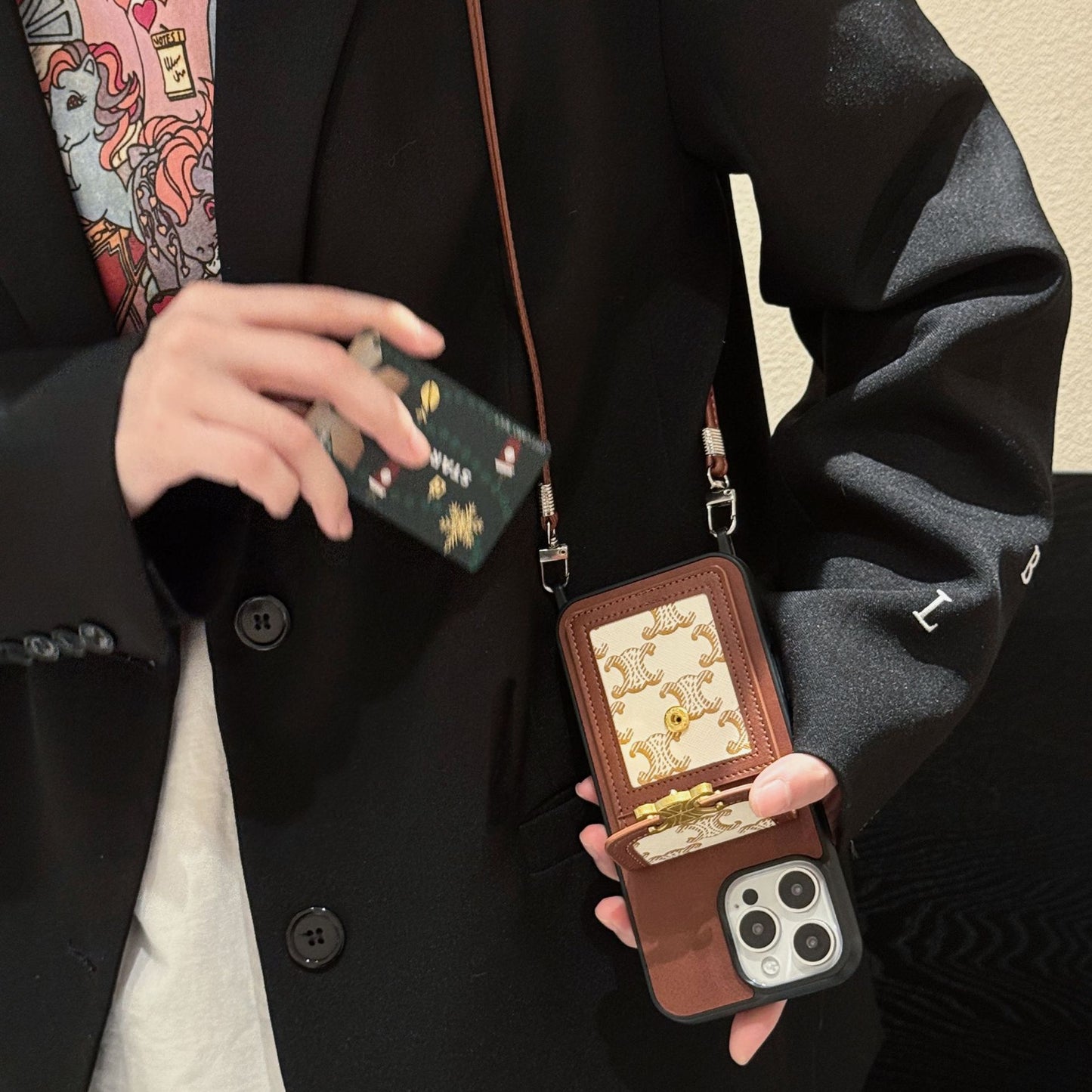 Presbyopic Vintage Cross-Body Card Holder IPhone Case