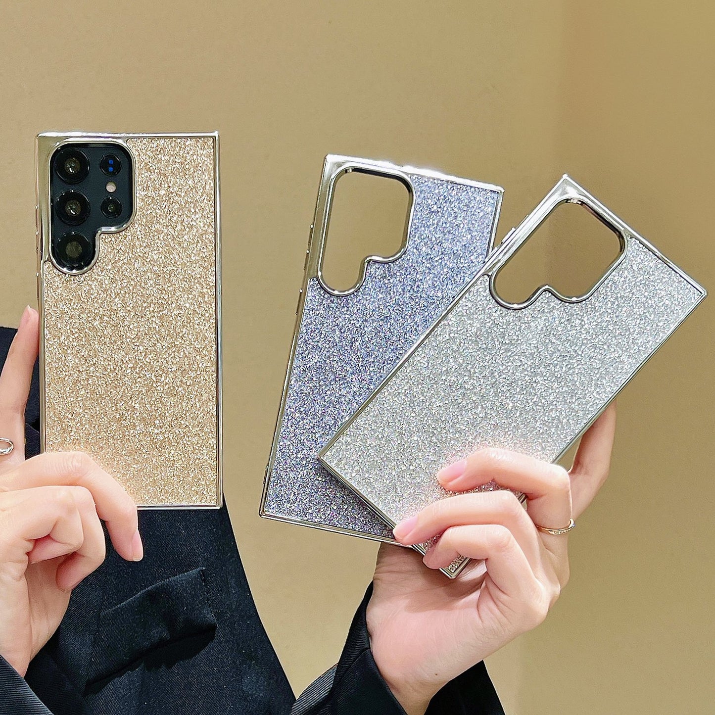 Light luxury premium sense Samsung mobile phone case solid color glitter electroplating soft