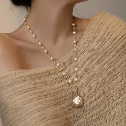 Baroque Pearl Necklace Women's Hand-Woven Long Sweater Chain Light Luxury Long
