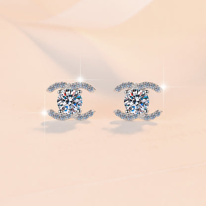 S925 sterling silver stud earrings temperament advanced moissanite