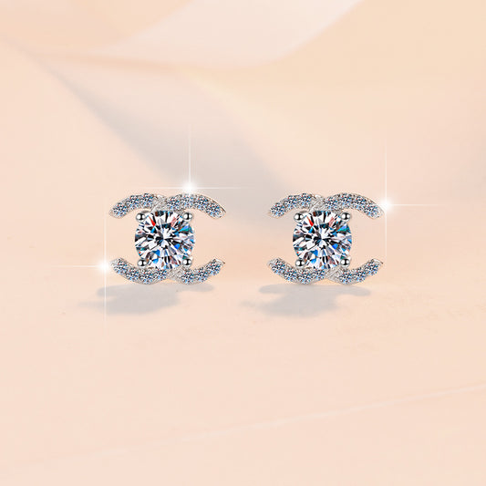 S925 sterling silver stud earrings temperament advanced moissanite