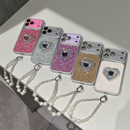 IPhone Case With Creative Sparkling Pink Heart Stand