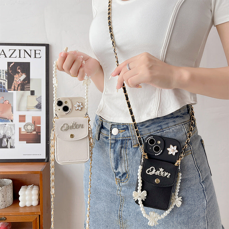 Bow Pearl Bracelet Wallet Card Case Mobile IPhone Case