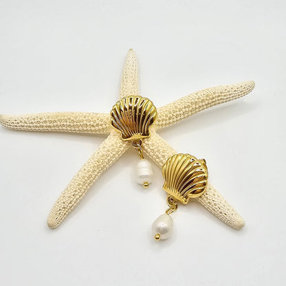 Shell Pearl Drop Earrings