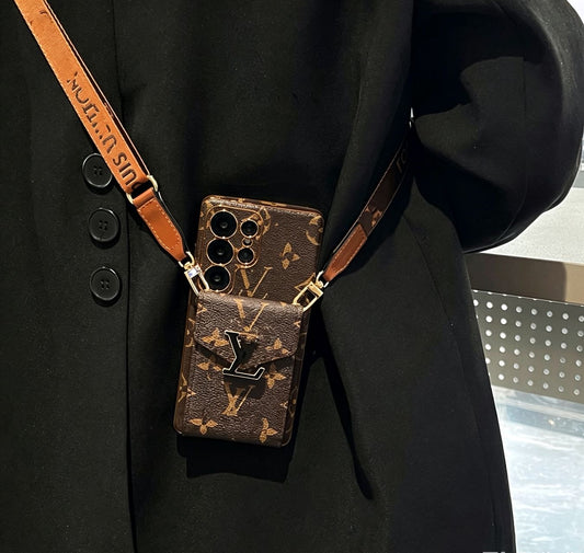 Premium oblique span fine hole leather case insert card is suitable for Samsung S26ultra trendy brand S25/S24S23plus protective case