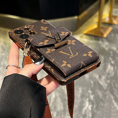 Premium oblique span fine hole leather case insert card is suitable for Samsung S26ultra trendy brand S25/S24S23plus protective case