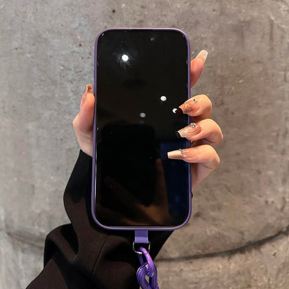 Luxury Embossed Pattern IPhone Case With Detachable Wrist Strap