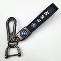 Sleek Leather Keychain with Metal Carabiner – Distinctive Circular Emblem Accessory for Keys & Bags