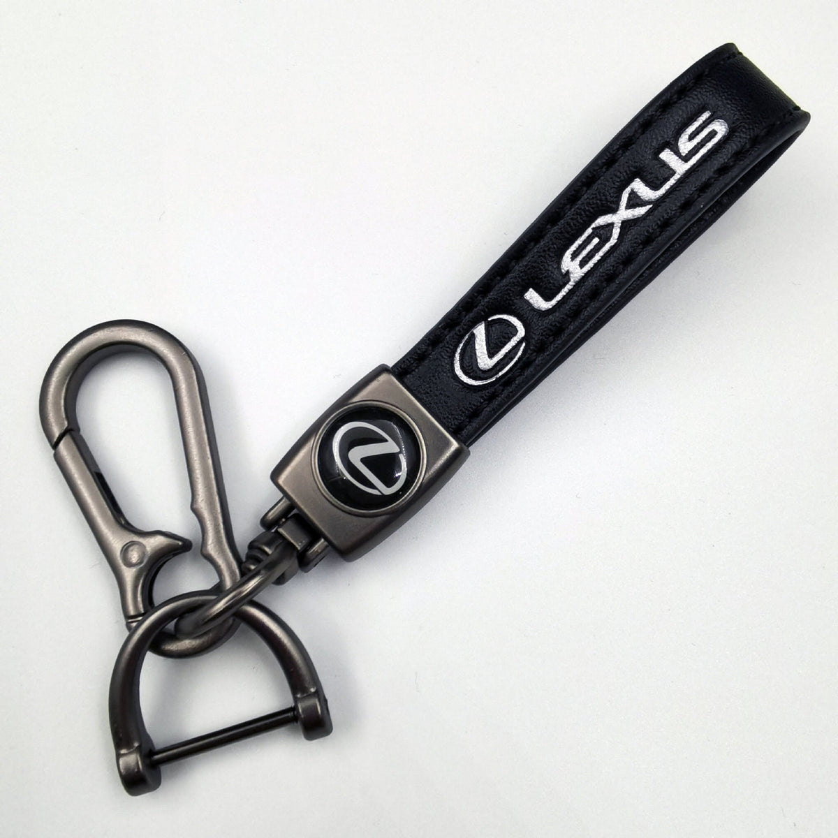 Sleek Leather Keychain with Metal Carabiner – Distinct Emblem Accessory for Keys & Bags